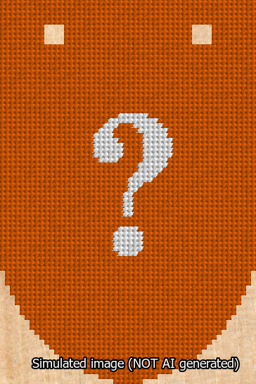 A simulated image of the stitched needlepoint design: Banner 13m Rounded Question White on Orange. Not A.I. generated.