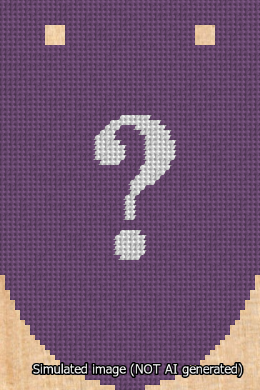A simulated image of the stitched needlepoint design: Banner 13m Rounded Question White on Purple. Not A.I. generated.