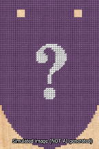 A simulated image of the stitched needlepoint design: Banner 13m Rounded Question White on Purple. Not A.I. generated.