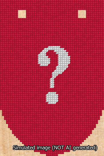 A simulated image of the stitched needlepoint design: Banner 13m Rounded Question White on Red. Not A.I. generated.