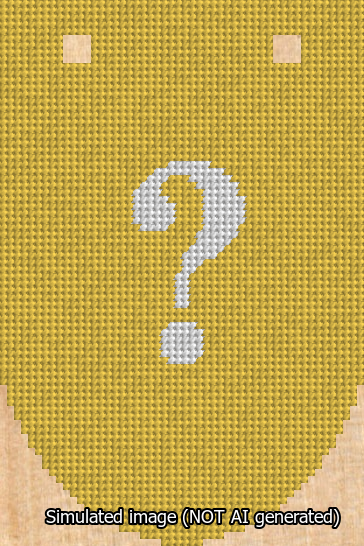 A simulated image of the stitched needlepoint design: Banner 13m Rounded Question White on Yellow. Not A.I. generated.