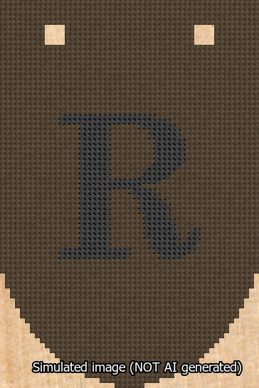 A simulated image of the stitched needlepoint design: Banner 13m Rounded R Black on Brown. Not A.I. generated.