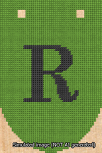 A simulated image of the stitched needlepoint design: Banner 13m Rounded R Black on Light Green. Not A.I. generated.