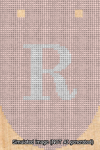 A simulated image of the stitched needlepoint design: Banner 13m Rounded R White on Pink. Not A.I. generated.