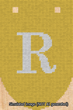 A simulated image of the stitched needlepoint design: Banner 13m Rounded R White on Yellow. Not A.I. generated.