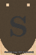 A simulated image of the stitched needlepoint design: Banner 13m Rounded S Black on Brown. Not A.I. generated.