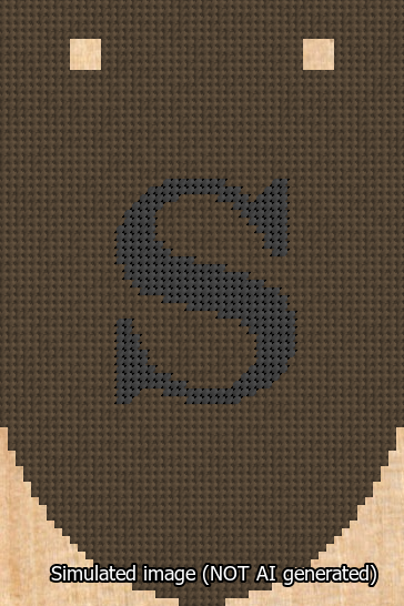 A simulated image of the stitched needlepoint design: Banner 13m Rounded S Black on Brown. Not A.I. generated.