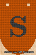 A simulated image of the stitched needlepoint design: Banner 13m Rounded S Black on Orange. Not A.I. generated.