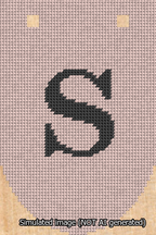 A simulated image of the stitched needlepoint design: Banner 13m Rounded S Black on Pink. Not A.I. generated.