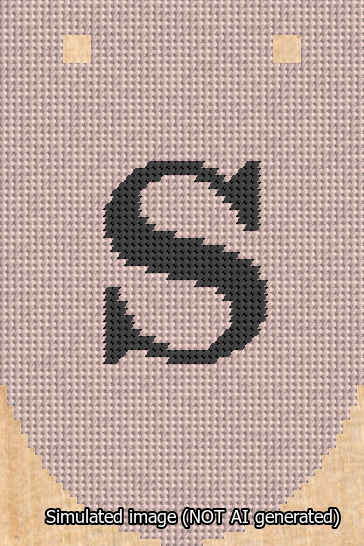 A simulated image of the stitched needlepoint design: Banner 13m Rounded S Black on Pink. Not A.I. generated.
