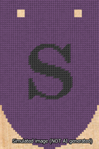 A simulated image of the stitched needlepoint design: Banner 13m Rounded S Black on Purple. Not A.I. generated.