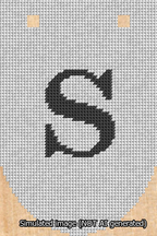 A simulated image of the stitched needlepoint design: Banner 13m Rounded S Black on White. Not A.I. generated.