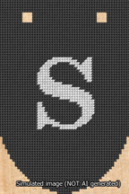 A simulated image of the stitched needlepoint design: Banner 13m Rounded S White on Black. Not A.I. generated.