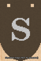 A simulated image of the stitched needlepoint design: Banner 13m Rounded S White on Brown. Not A.I. generated.