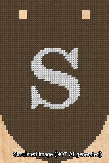 A simulated image of the stitched needlepoint design: Banner 13m Rounded S White on Brown. Not A.I. generated.