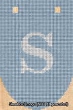 A simulated image of the stitched needlepoint design: Banner 13m Rounded S White on Light Blue. Not A.I. generated.