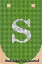 A simulated image of the stitched needlepoint design: Banner 13m Rounded S White on Light Green. Not A.I. generated.