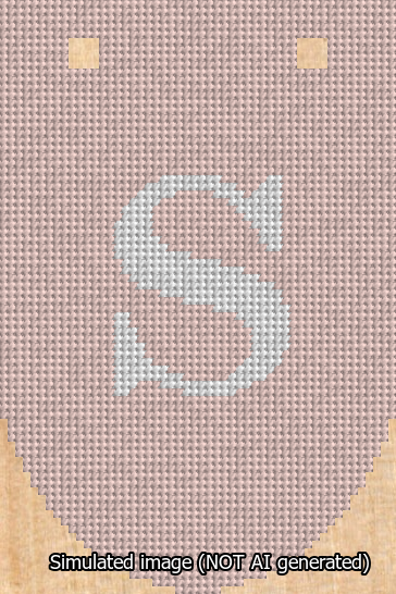 A simulated image of the stitched needlepoint design: Banner 13m Rounded S White on Pink. Not A.I. generated.