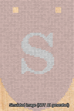 A simulated image of the stitched needlepoint design: Banner 13m Rounded S White on Pink. Not A.I. generated.