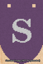 A simulated image of the stitched needlepoint design: Banner 13m Rounded S White on Purple. Not A.I. generated.