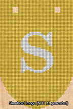 A simulated image of the stitched needlepoint design: Banner 13m Rounded S White on Yellow. Not A.I. generated.
