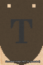 A simulated image of the stitched needlepoint design: Banner 13m Rounded T Black on Brown. Not A.I. generated.