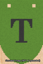 A simulated image of the stitched needlepoint design: Banner 13m Rounded T Black on Light Green. Not A.I. generated.