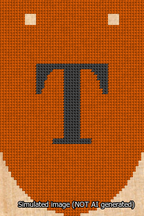 A simulated image of the stitched needlepoint design: Banner 13m Rounded T Black on Orange. Not A.I. generated.