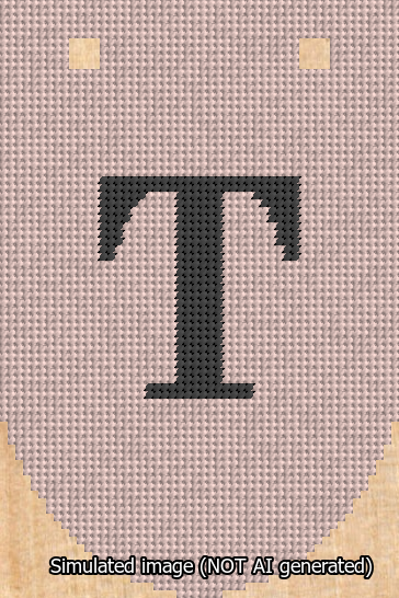 A simulated image of the stitched needlepoint design: Banner 13m Rounded T Black on Pink. Not A.I. generated.