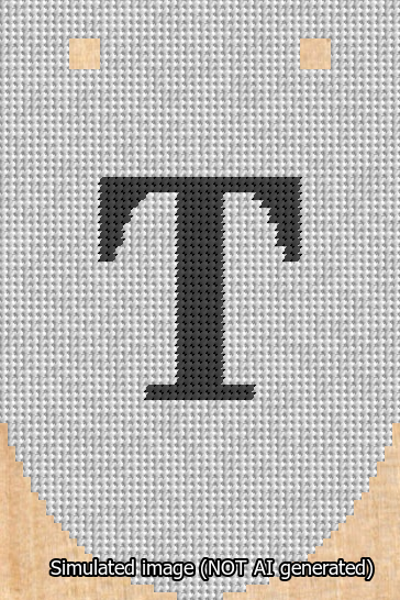A simulated image of the stitched needlepoint design: Banner 13m Rounded T Black on White. Not A.I. generated.