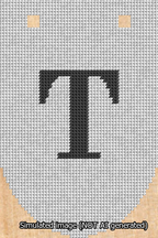 A simulated image of the stitched needlepoint design: Banner 13m Rounded T Black on White. Not A.I. generated.