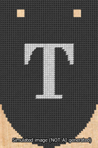 A simulated image of the stitched needlepoint design: Banner 13m Rounded T White on Black. Not A.I. generated.