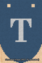 A simulated image of the stitched needlepoint design: Banner 13m Rounded T White on Blue. Not A.I. generated.