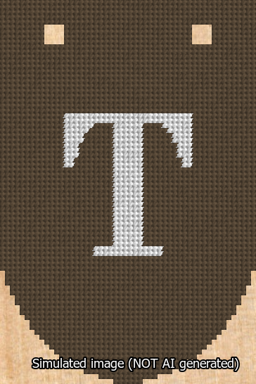 A simulated image of the stitched needlepoint design: Banner 13m Rounded T White on Brown. Not A.I. generated.