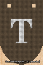 A simulated image of the stitched needlepoint design: Banner 13m Rounded T White on Brown. Not A.I. generated.