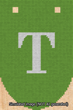 A simulated image of the stitched needlepoint design: Banner 13m Rounded T White on Light Green. Not A.I. generated.