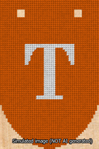 A simulated image of the stitched needlepoint design: Banner 13m Rounded T White on Orange. Not A.I. generated.