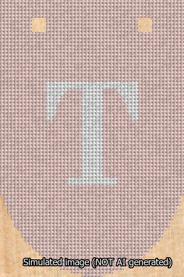 A simulated image of the stitched needlepoint design: Banner 13m Rounded T White on Pink. Not A.I. generated.