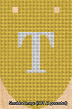 A simulated image of the stitched needlepoint design: Banner 13m Rounded T White on Yellow. Not A.I. generated.