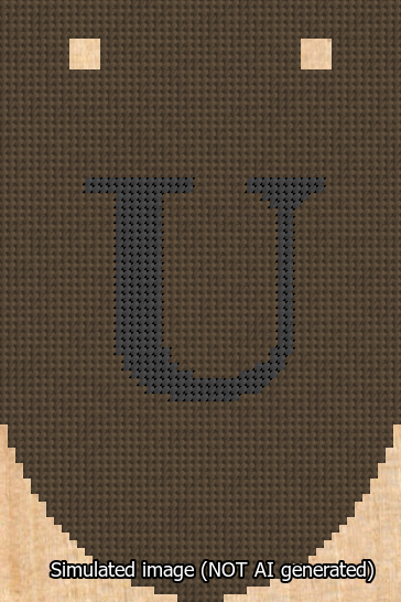 A simulated image of the stitched needlepoint design: Banner 13m Rounded U Black on Brown. Not A.I. generated.
