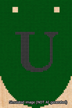 A simulated image of the stitched needlepoint design: Banner 13m Rounded U Black on Green. Not A.I. generated.