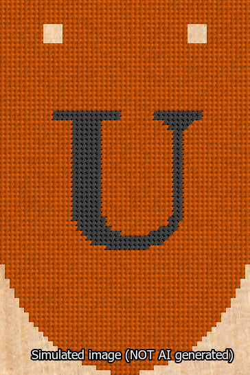 A simulated image of the stitched needlepoint design: Banner 13m Rounded U Black on Orange. Not A.I. generated.