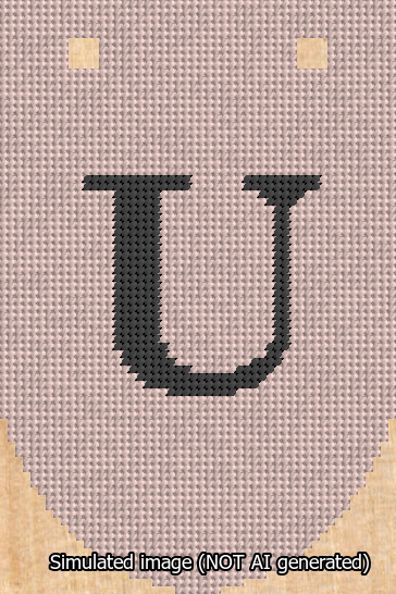 A simulated image of the stitched needlepoint design: Banner 13m Rounded U Black on Pink. Not A.I. generated.