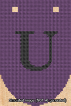 A simulated image of the stitched needlepoint design: Banner 13m Rounded U Black on Purple. Not A.I. generated.