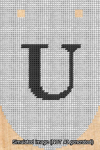 A simulated image of the stitched needlepoint design: Banner 13m Rounded U Black on White. Not A.I. generated.