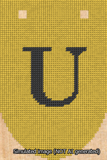 A simulated image of the stitched needlepoint design: Banner 13m Rounded U Black on Yellow. Not A.I. generated.