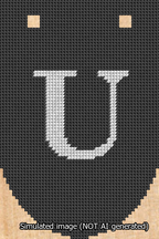 A simulated image of the stitched needlepoint design: Banner 13m Rounded U White on Black. Not A.I. generated.