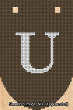 A simulated image of the stitched needlepoint design: Banner 13m Rounded U White on Brown. Not A.I. generated.