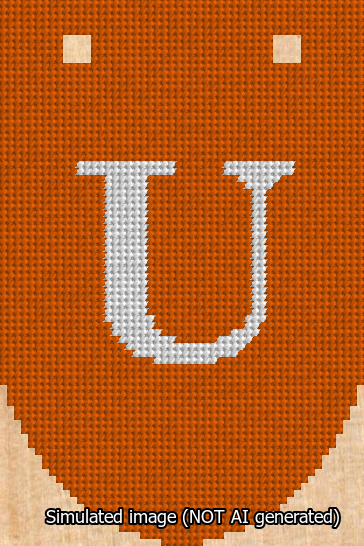 A simulated image of the stitched needlepoint design: Banner 13m Rounded U White on Orange. Not A.I. generated.