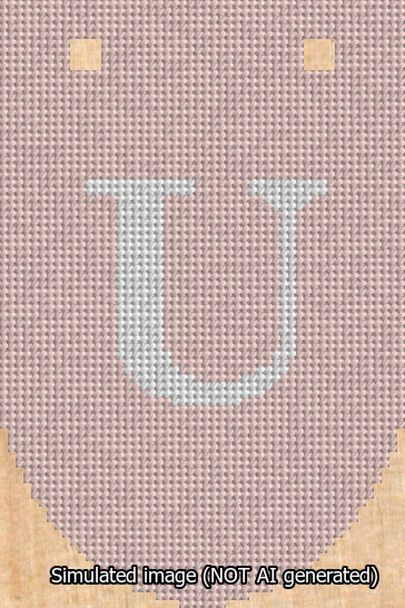 A simulated image of the stitched needlepoint design: Banner 13m Rounded U White on Pink. Not A.I. generated.